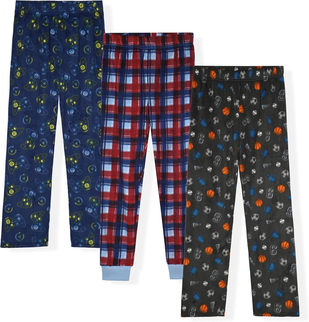 Boys Pajama Pants 3-Pack Soft Lightweight Sleepwear Bottoms with Elastic Waist Kids Lounge Pants for Boys