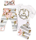 Newborn Baby Girl Clothes Hi I'M New Here Newborn Outfit Infant Romper Floral Pants Cute Baby Girl Outfits 4PC Set