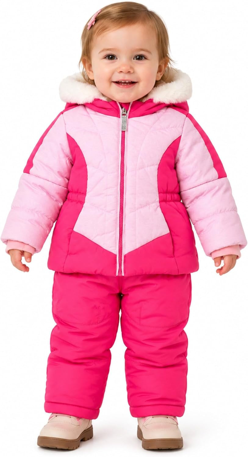 Girls' Bib Snow Pants and Ski Jacket Water-Resistant Snowsuit for Kids Winter Hooded Jacket