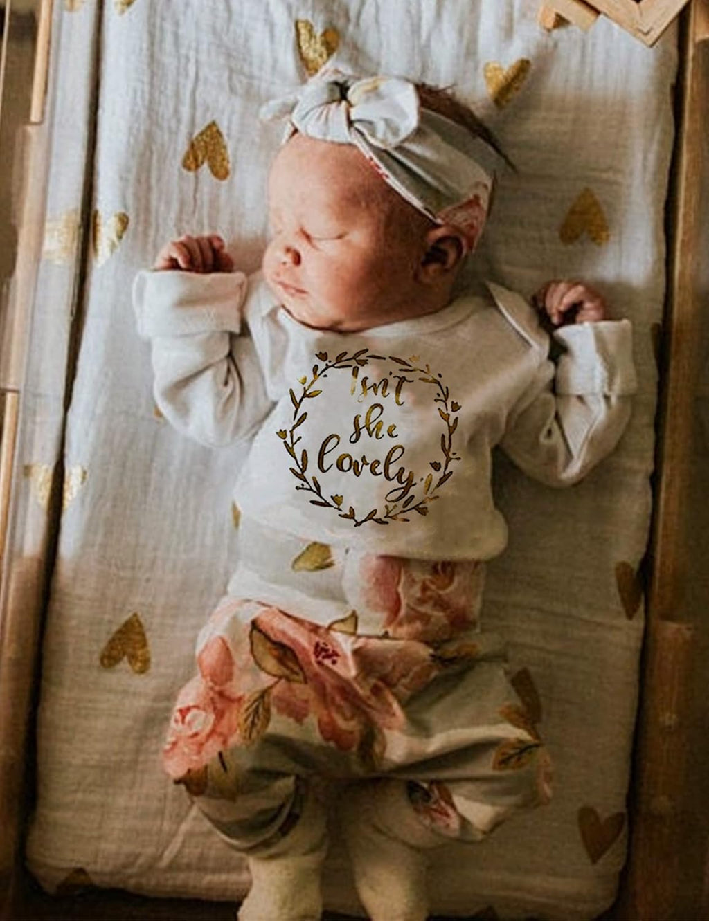 Newborn Baby Girl Clothes Hi I'M New Here Newborn Outfit Infant Romper Floral Pants Cute Baby Girl Outfits 4PC Set