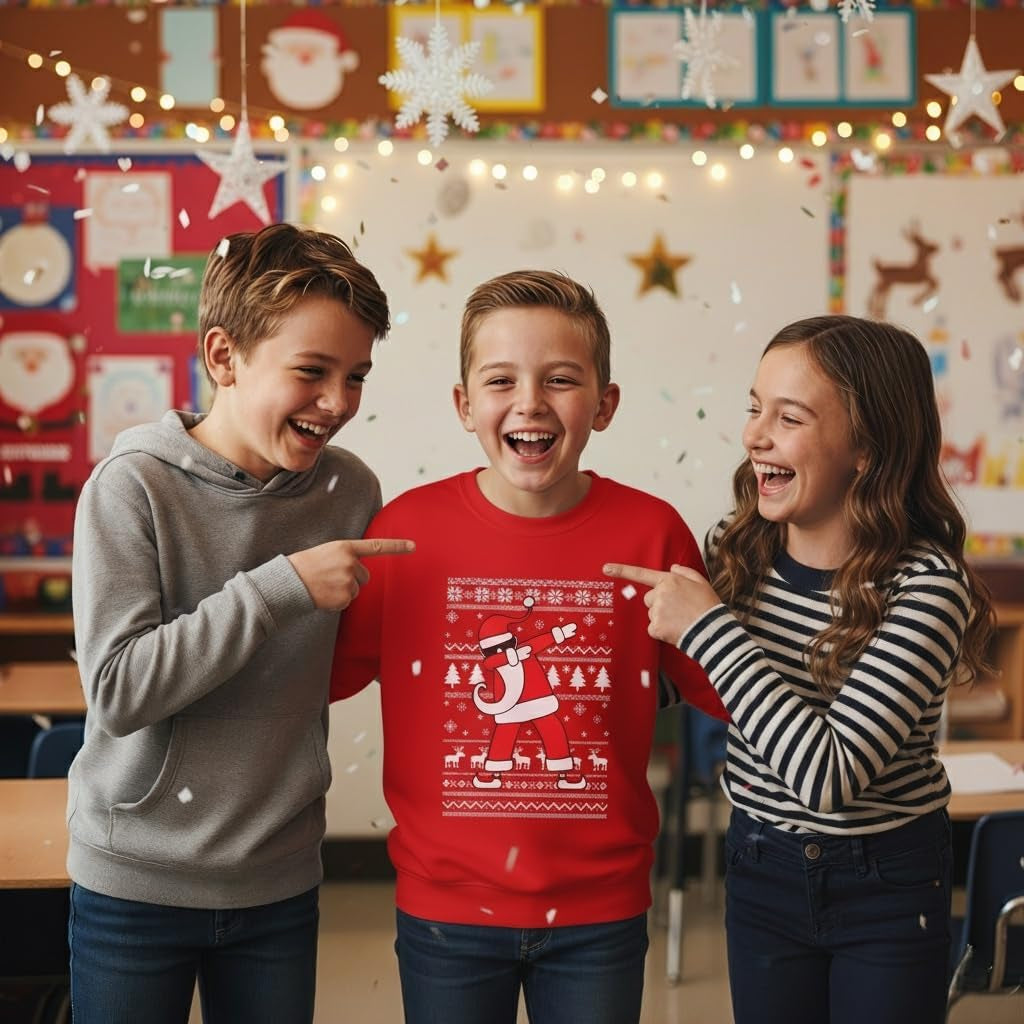 Dabbing Santa Kids Christmas Sweatshirt Boy Youth Ugly Holiday