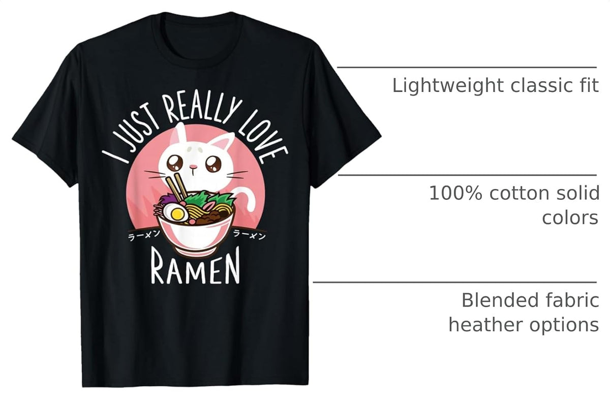 Funny Cat Ramen Anime Merch Kawaii Clothes Graphic Tees Men T-Shirt