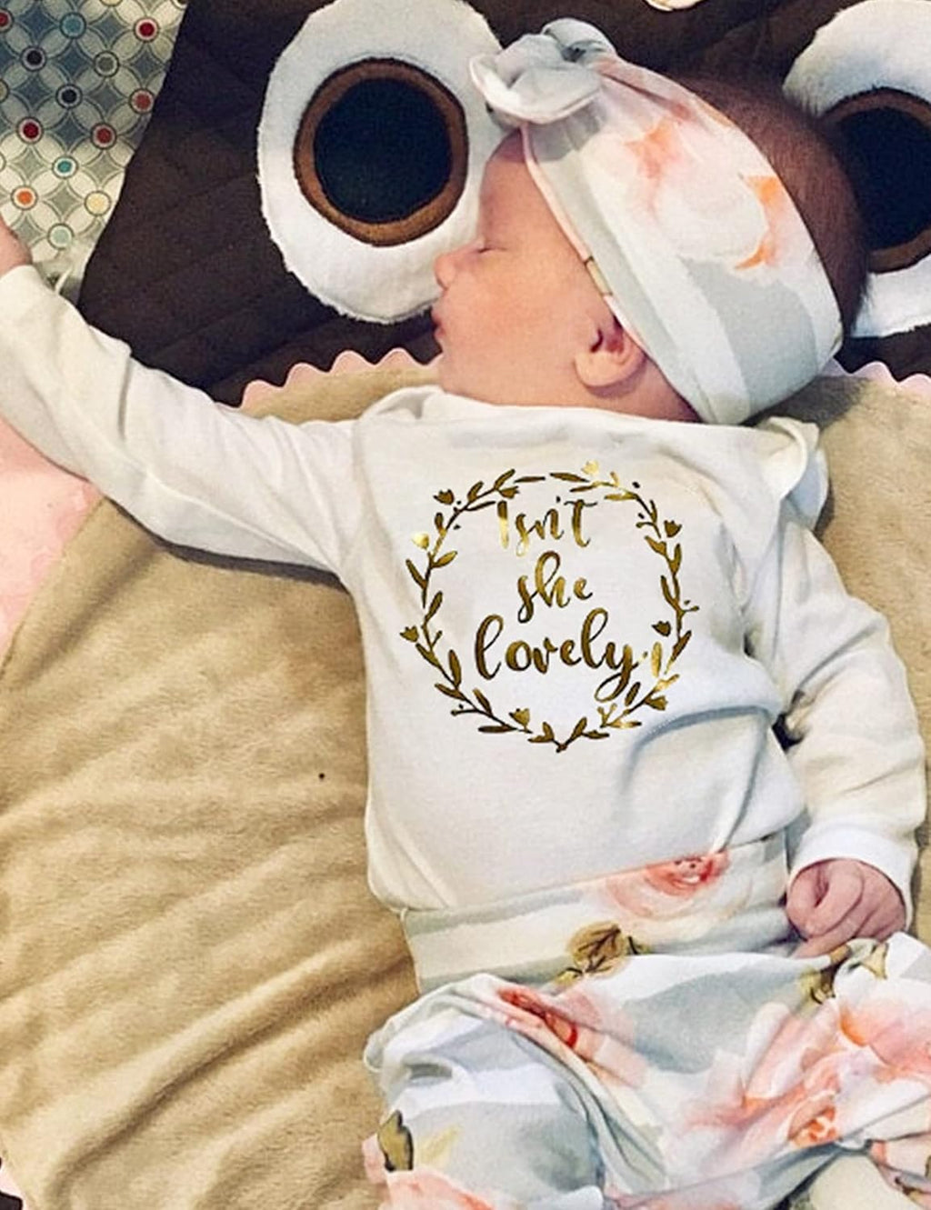 Newborn Baby Girl Clothes Hi I'M New Here Newborn Outfit Infant Romper Floral Pants Cute Baby Girl Outfits 4PC Set