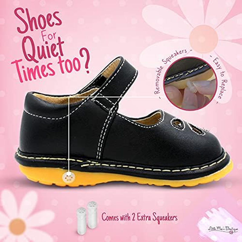 Mary Jane Squeaky Shoes for Toddler Girls, Ideal Walking Shoes with Removable Squeaker and Adjustable Strap - Soft Sole Shoes for Little Girls