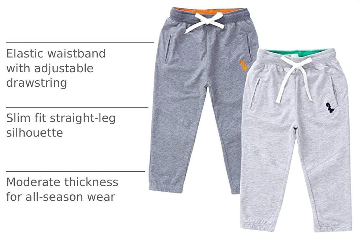 Baby Boy'S 2-Pack Pants, Toddler Cotton Pull on Jogger, Kids Dinosaur Drawstring Elastic Sweatpants