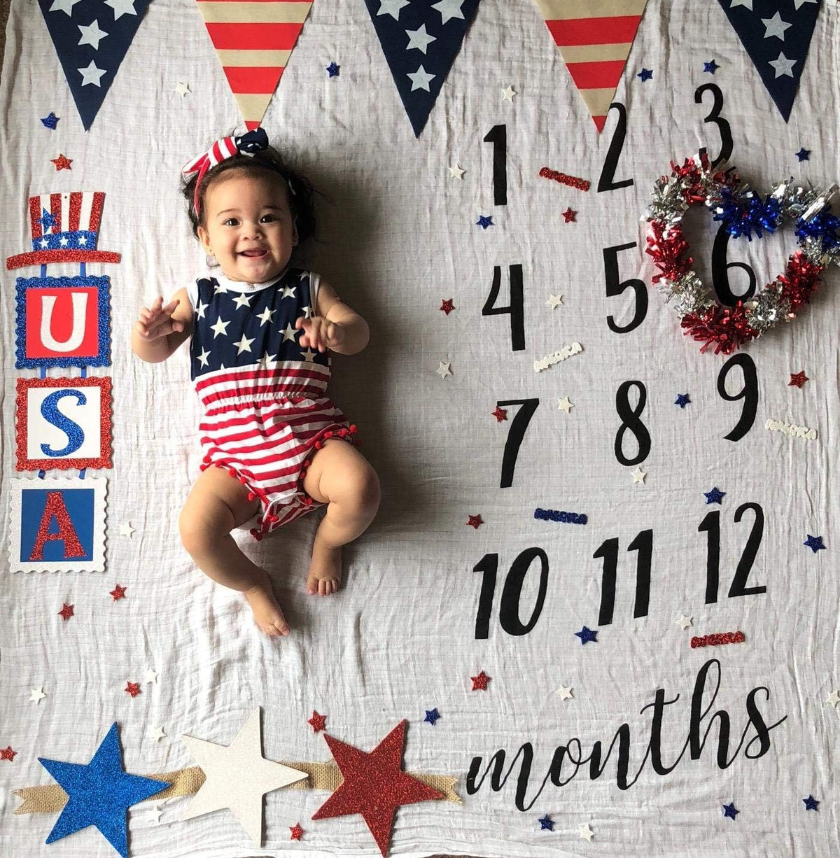 4Th of July Toddler Baby Girl American Flag Tassel Romper with Headband