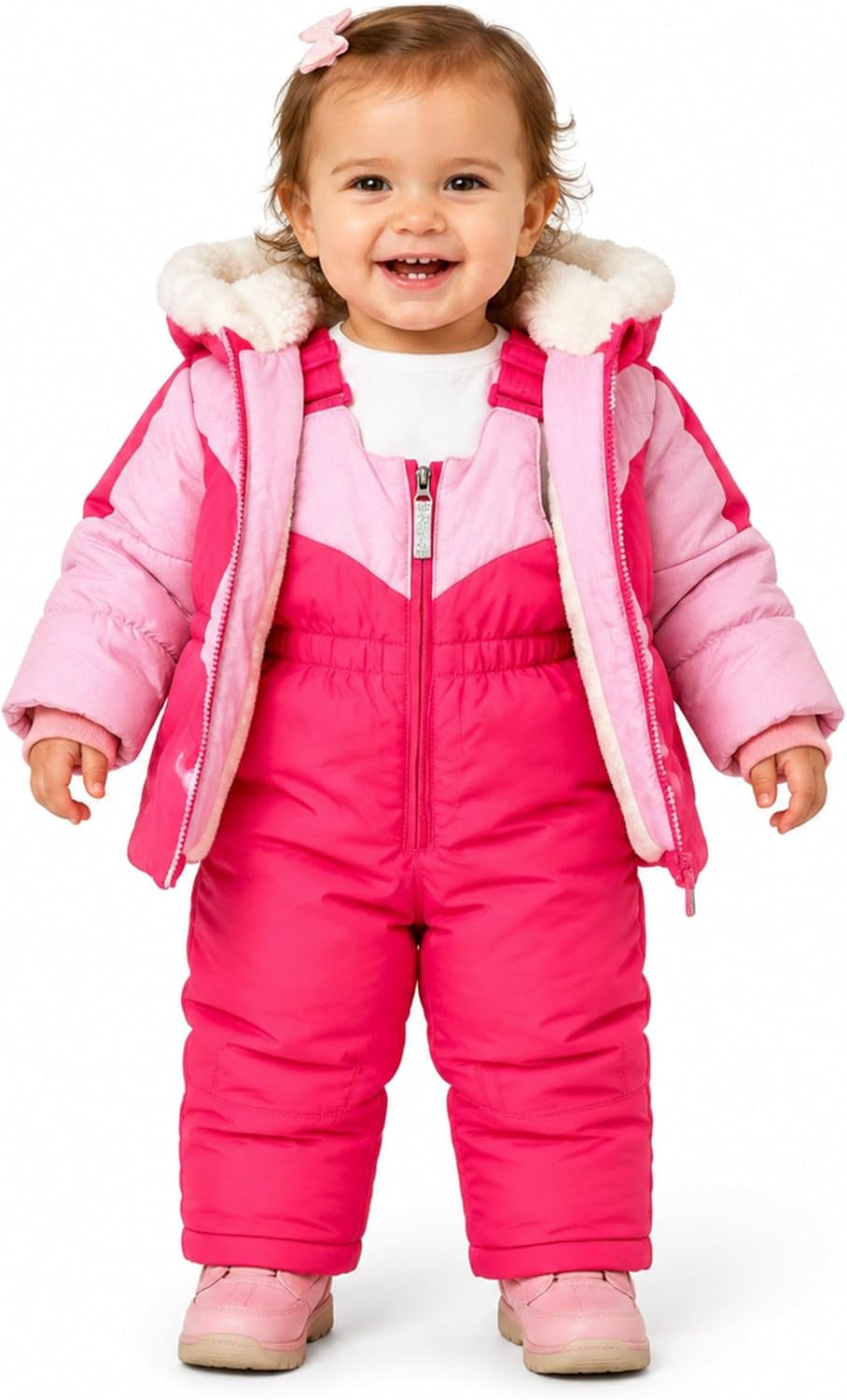 Girls' Bib Snow Pants and Ski Jacket Water-Resistant Snowsuit for Kids Winter Hooded Jacket