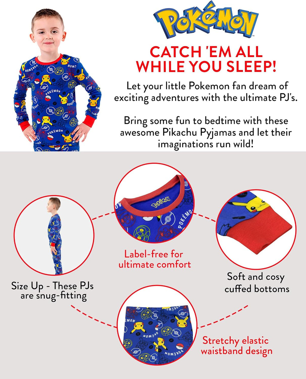 Pokemon Pajamas for Boys | Soft Cotton Pikachu Pajama | Officially Licensed Kids  Pjs