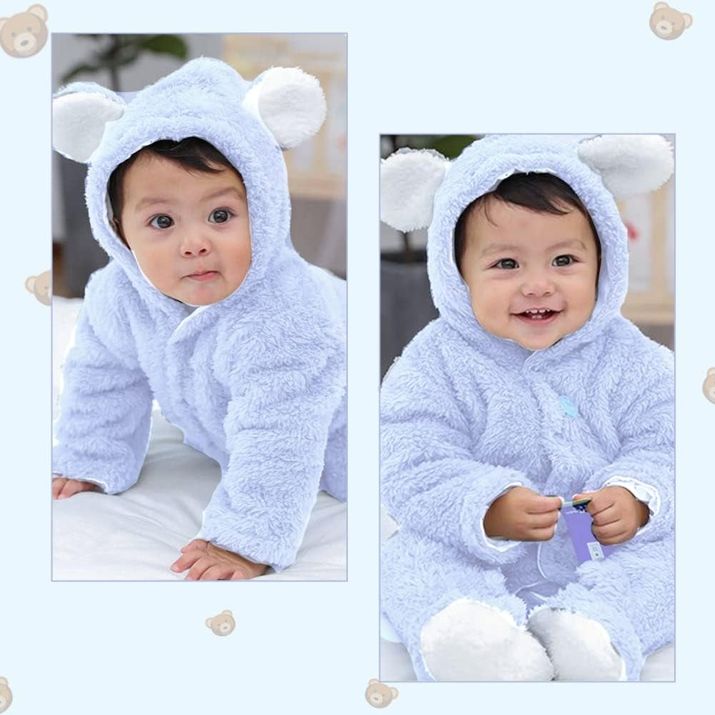 Baby Newborn Snowsuit Winter Hooded Footie Fleece Jumpsuit for Infant Girls Boys