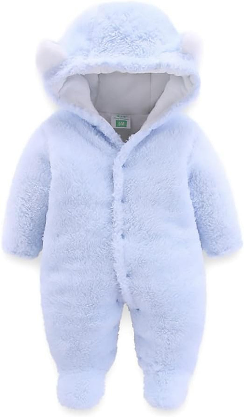 Baby Newborn Snowsuit Winter Hooded Footie Fleece Jumpsuit for Infant Girls Boys