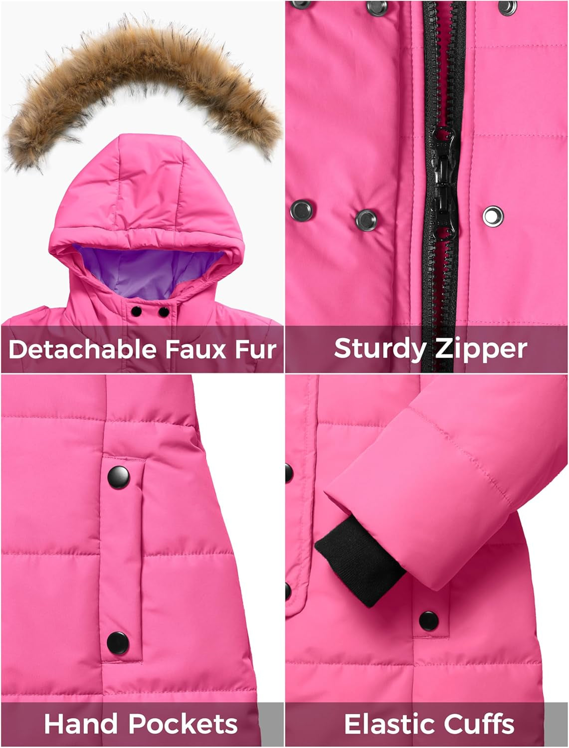 Girls' Long Winter Coat Waterproof Warm Puffer Jacket Hooded Parka