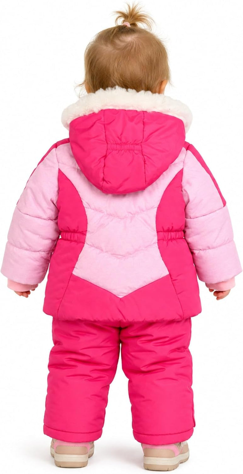 Girls' Bib Snow Pants and Ski Jacket Water-Resistant Snowsuit for Kids Winter Hooded Jacket