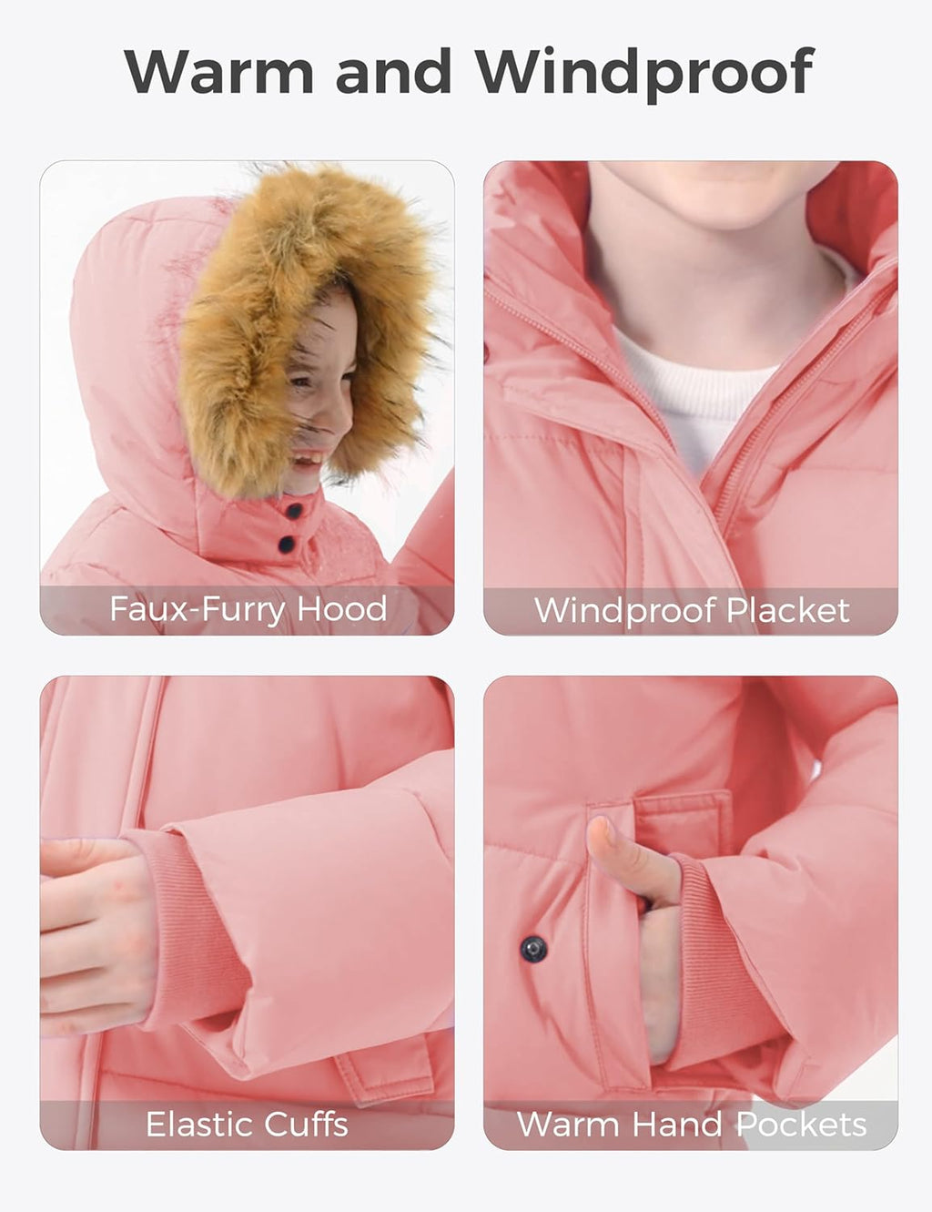 Girls' Waterproof Winter Coat Long Puffer Jacket Warm Parka Hooded