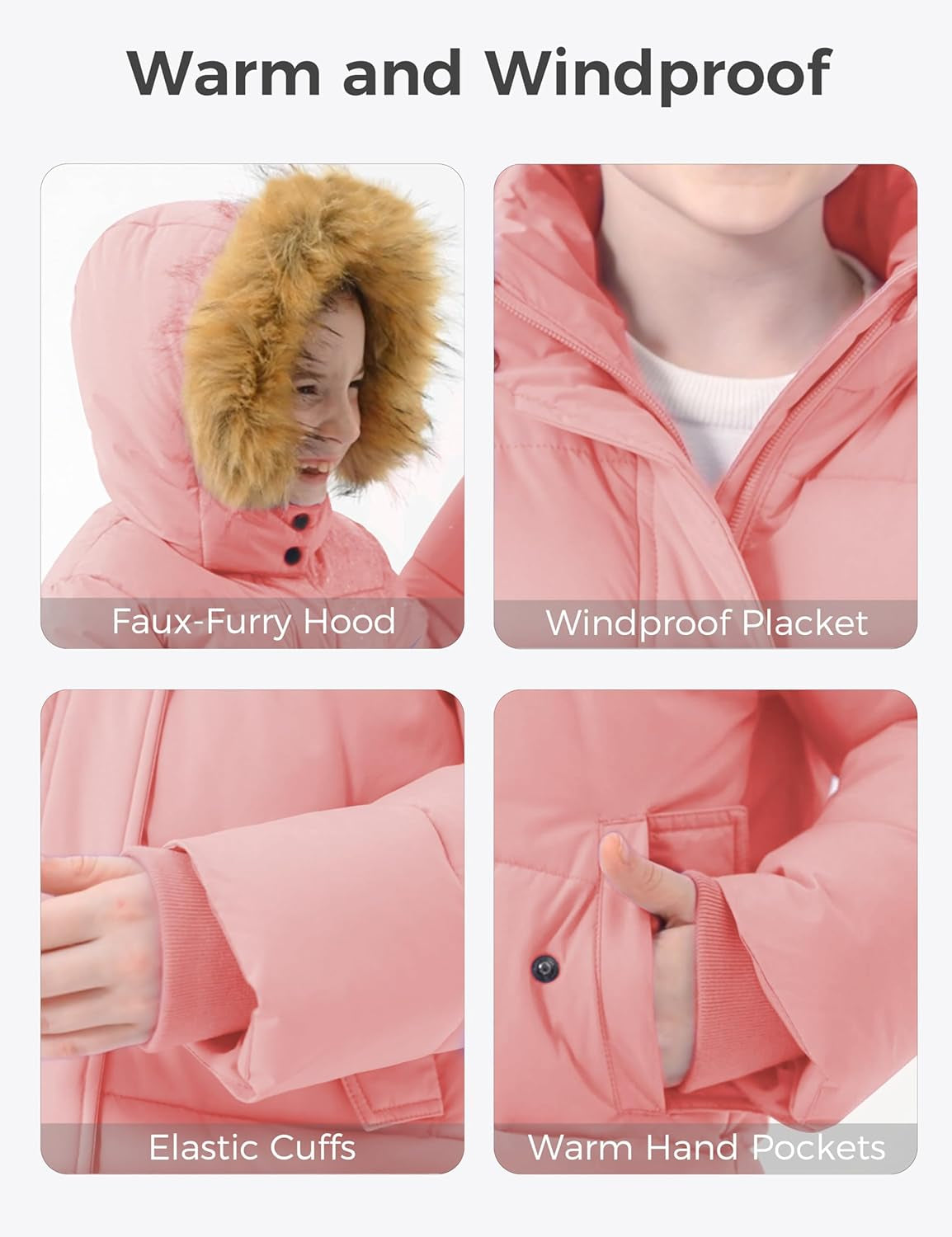 Girls' Waterproof Winter Coat Long Puffer Jacket Warm Parka Hooded