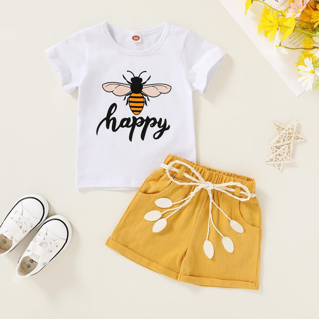 Toddler Baby Girls Clothes Watermelon T-Shirt + Linen Shorts with Belt Cute Summer Short Set