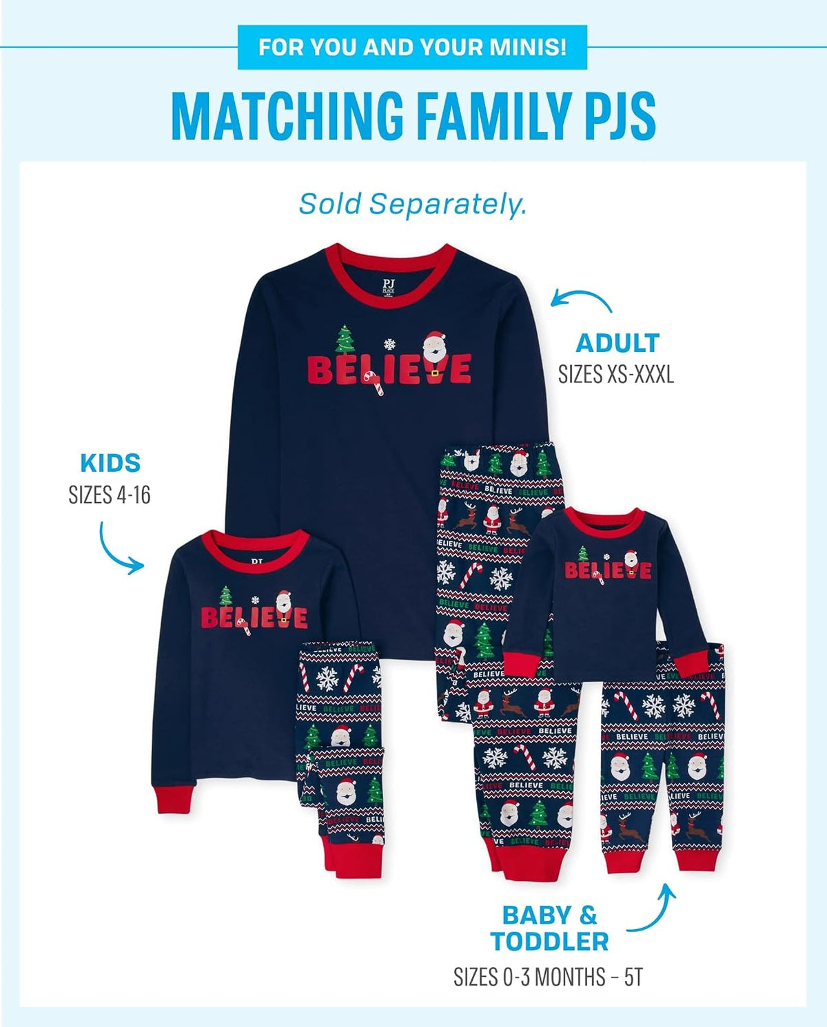 Kids' Family Matching, Festive Christmas Pajama Sets, Cotton