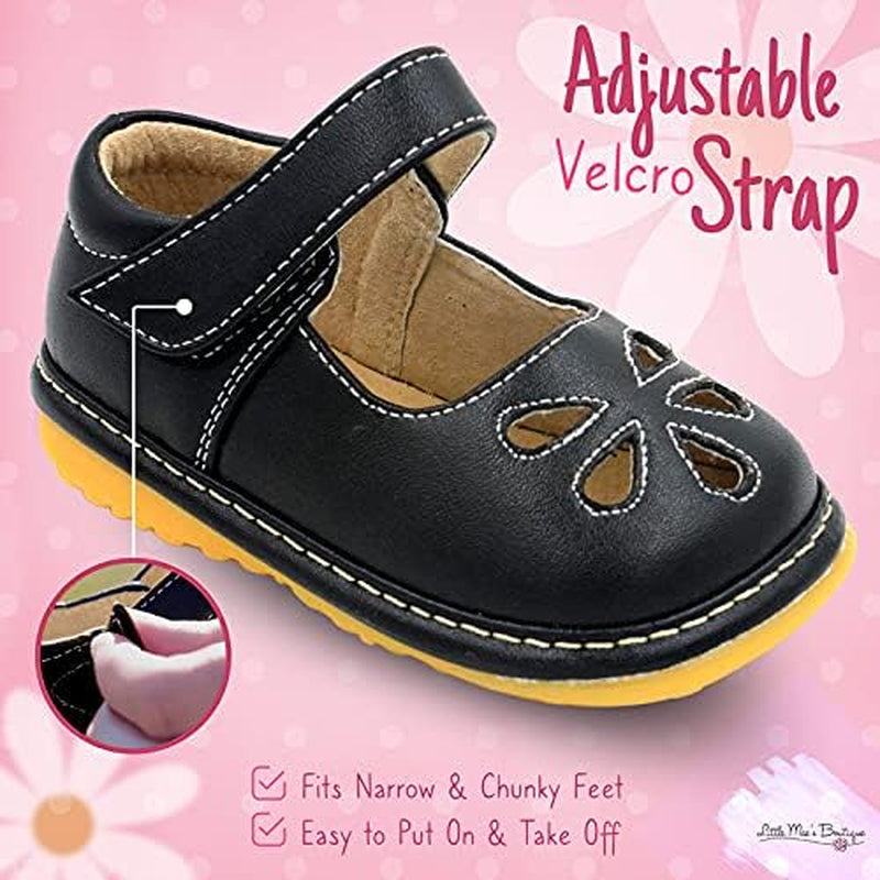 Mary Jane Squeaky Shoes for Toddler Girls, Ideal Walking Shoes with Removable Squeaker and Adjustable Strap - Soft Sole Shoes for Little Girls