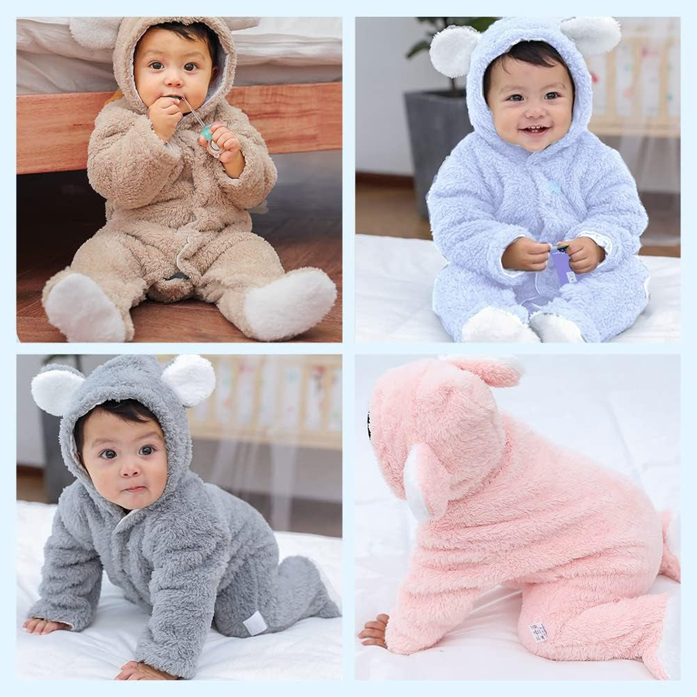 Baby Newborn Snowsuit Winter Hooded Footie Fleece Jumpsuit for Infant Girls Boys